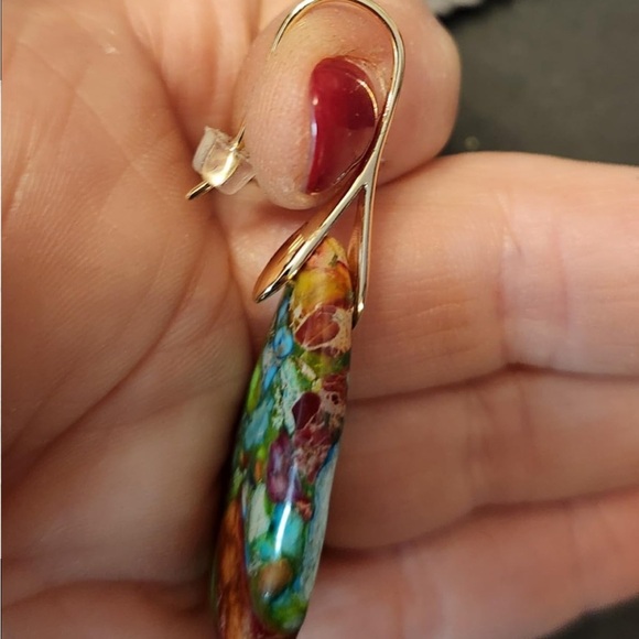 Natural Healing stone Colorful Teardrop Earrings with gold hooks - Picture 4 of 5